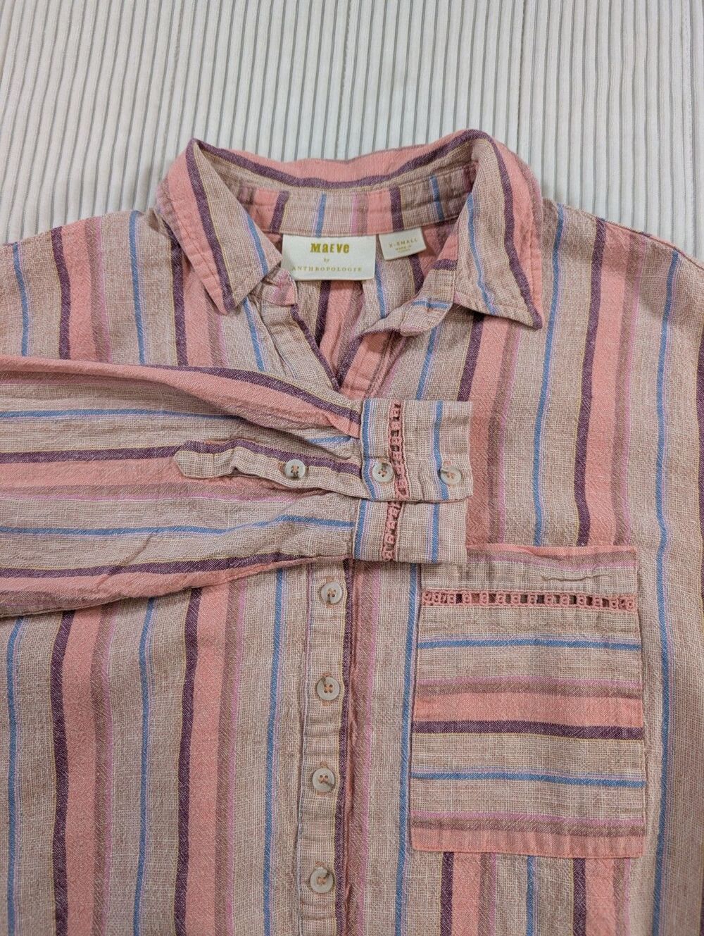 Maeve Anthropologie Top Womens XS Pink Stripe Lida Linen Blend Bohemian